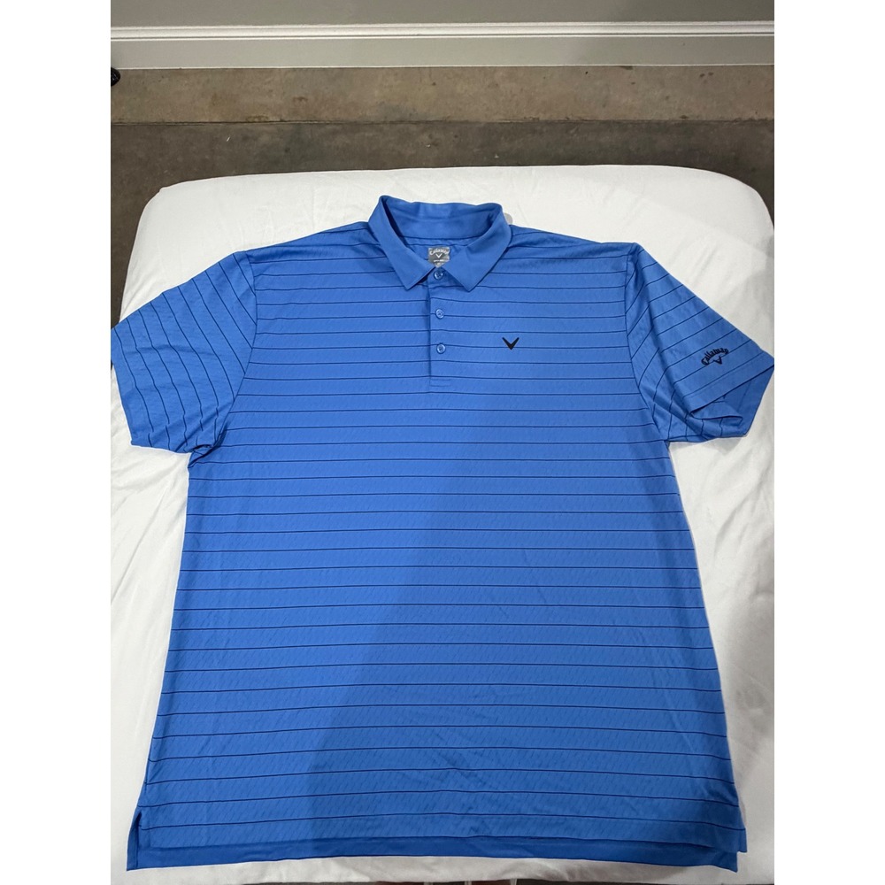Callaway Mens 2X Opti-Dri Blue Striped Short Sleeve Golf Polo Shirt